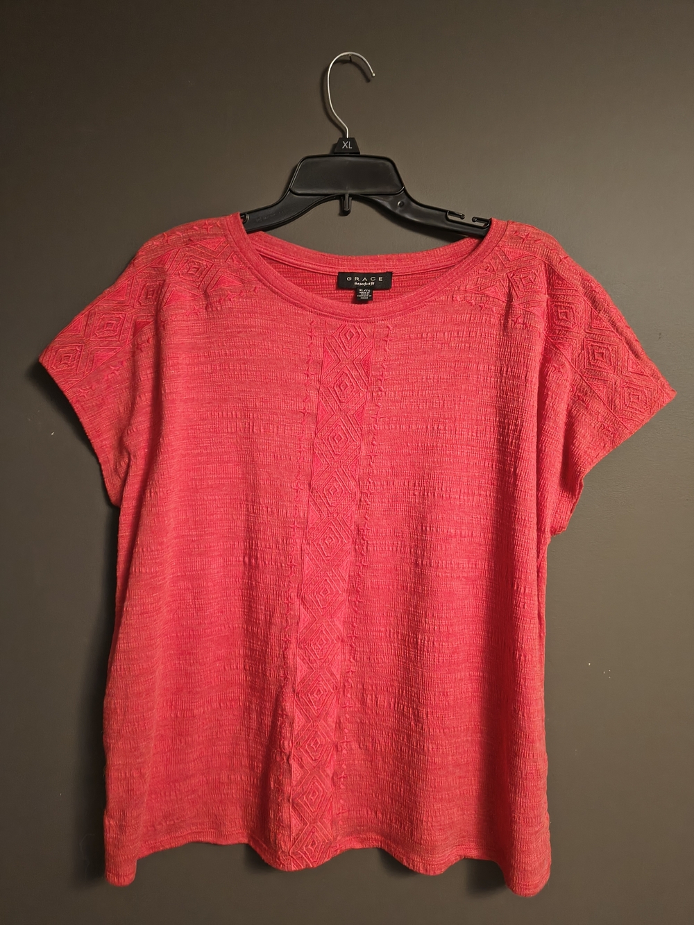 Grace The Perfect Fit Womens XL Coral/Pink Short Sleeve Textured Knit Top